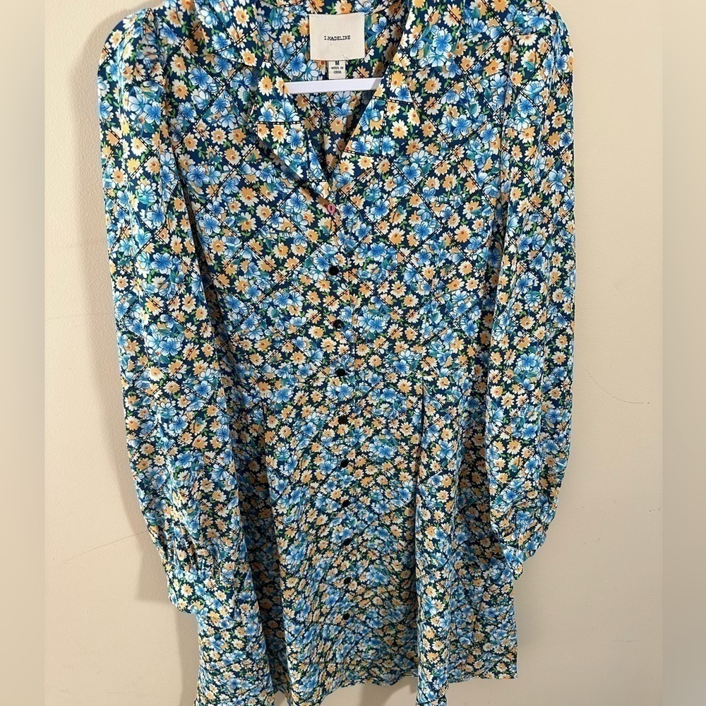 I. Madeline floral shirt dress long sleeve size M NWT